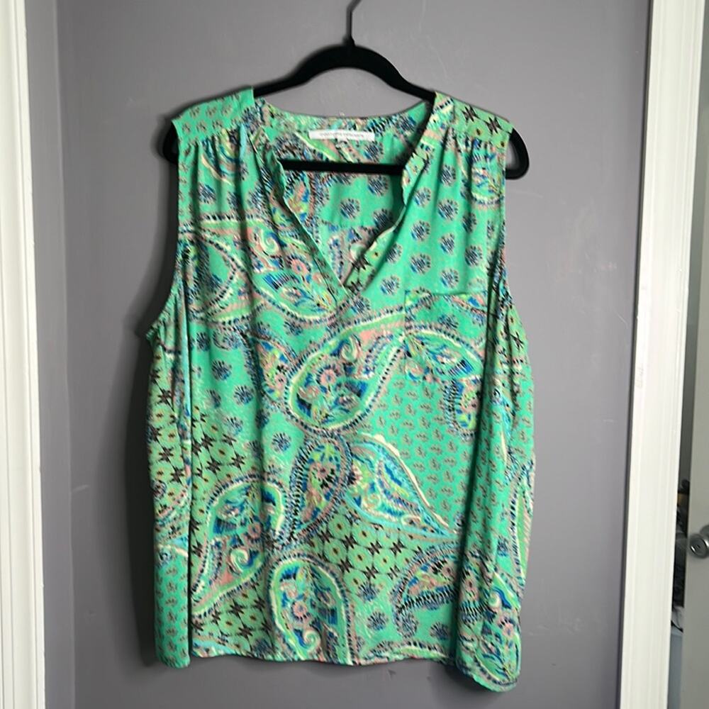 Collective Concepts Green Pink Paisley Print Sleeveless Tunic Plus 2X - Picture 7 of 7